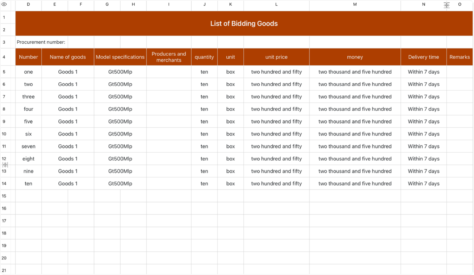 List of Bidding Goods 1